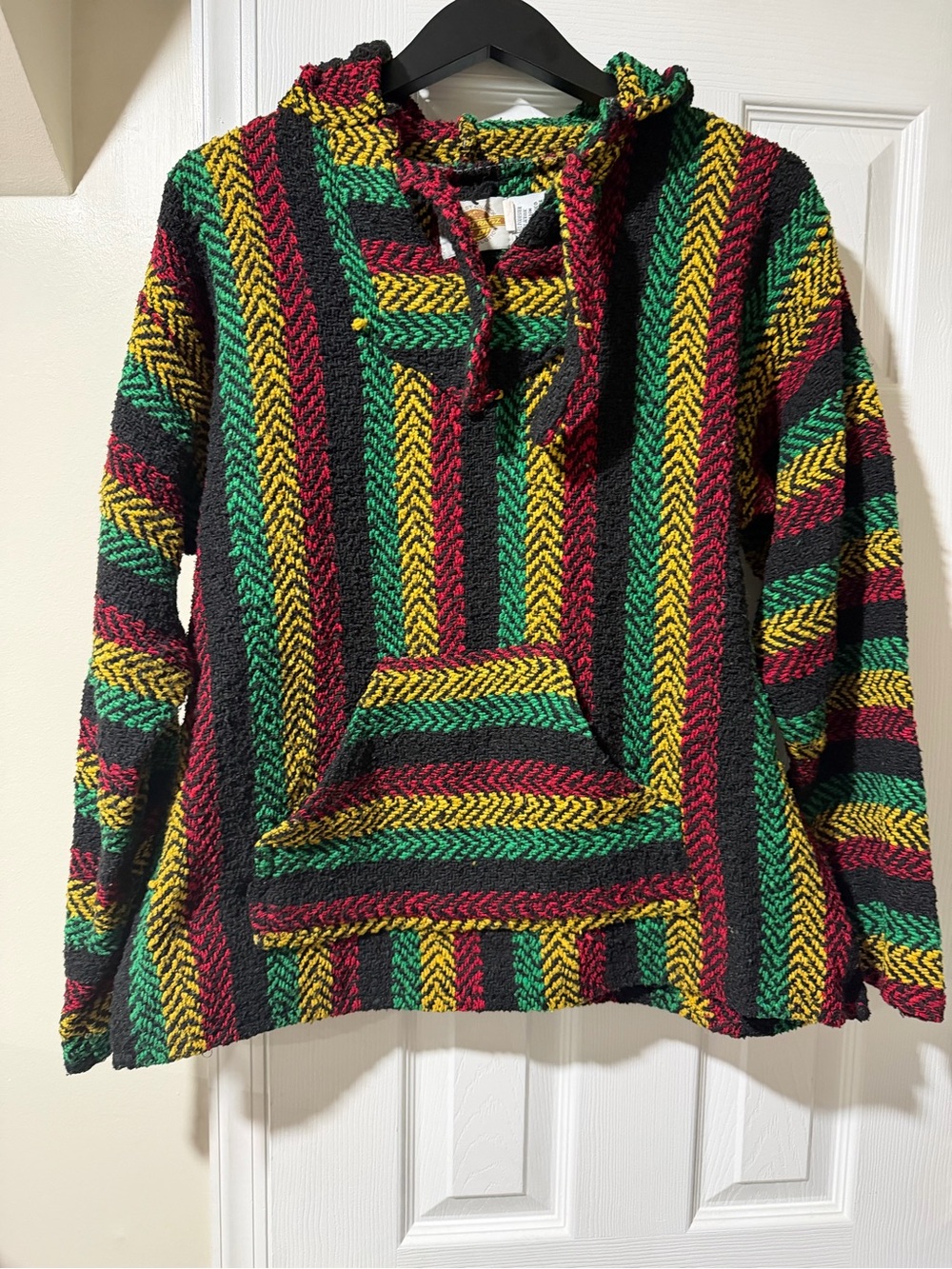 Striped Hooded Pullover in Red, Green & Yellow